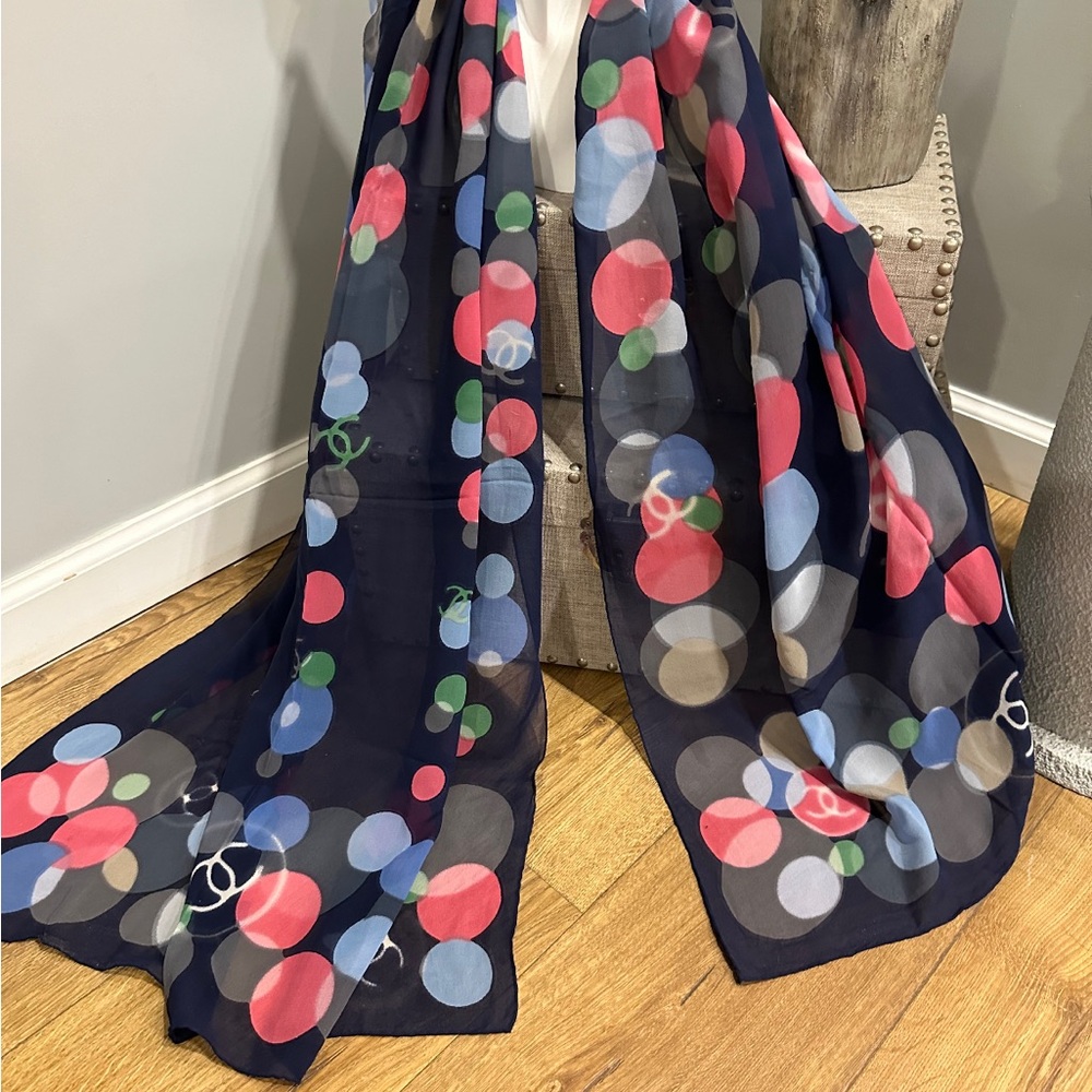 Chanel Navy Blue Sheer Scarf